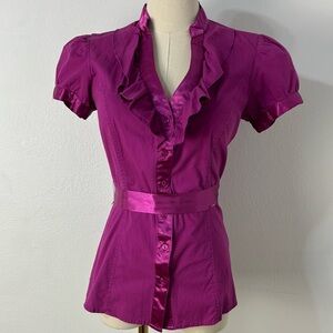 Vintage Candie's Magenta‎ Ruffled Button-Up Top Tie Waist Y2K Coquette Size M